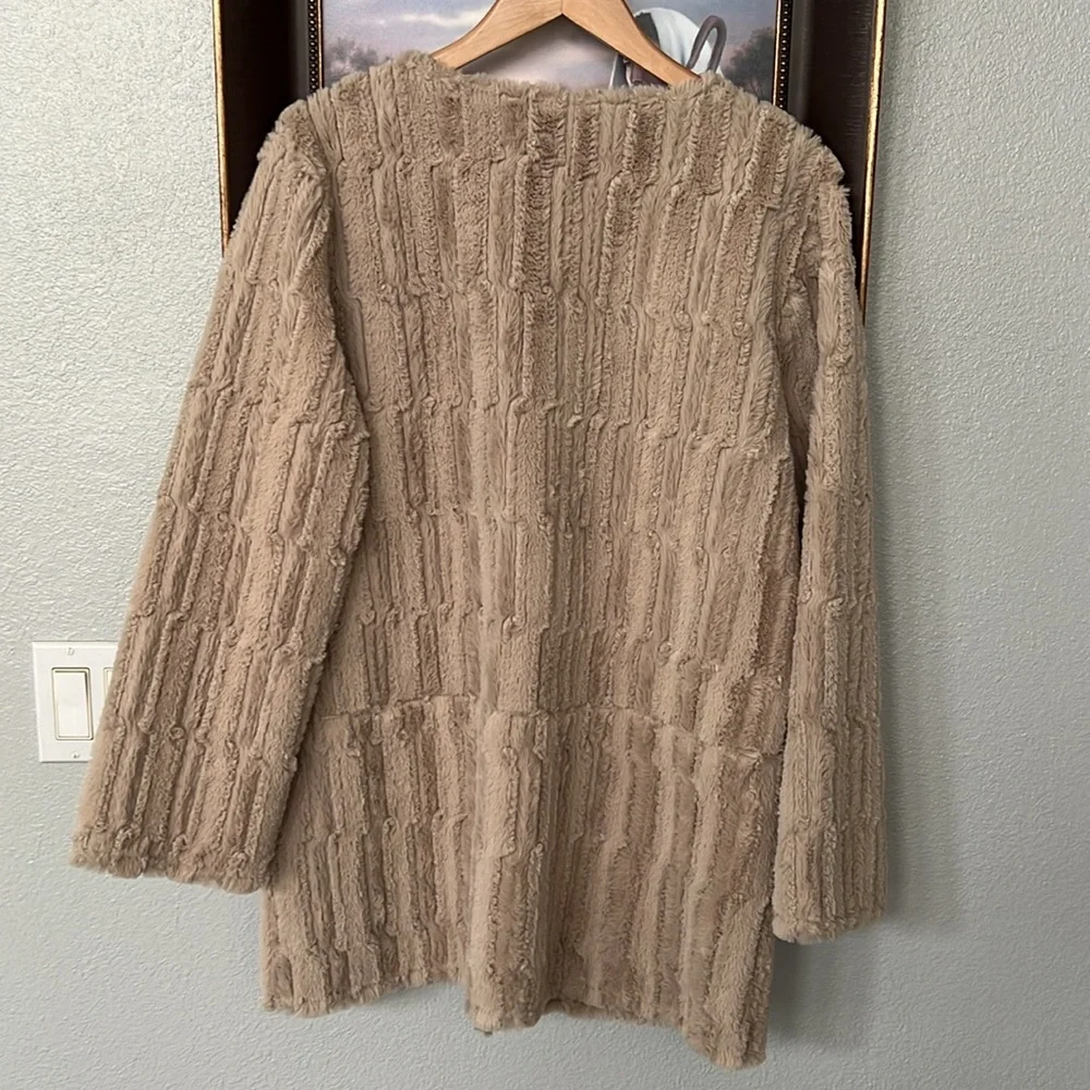 CHI by CARLOS FALCHI Vintage Reversible Luxury Tan Faux-Fur Suede Coat Jacket